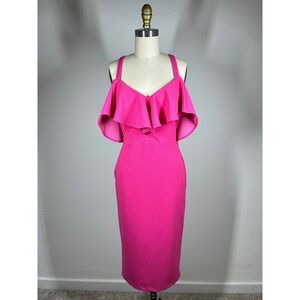 Rachel‎ Rachel Roy Women's Hot Pink Ruffle Cold Shoulder Midi Dress Size S